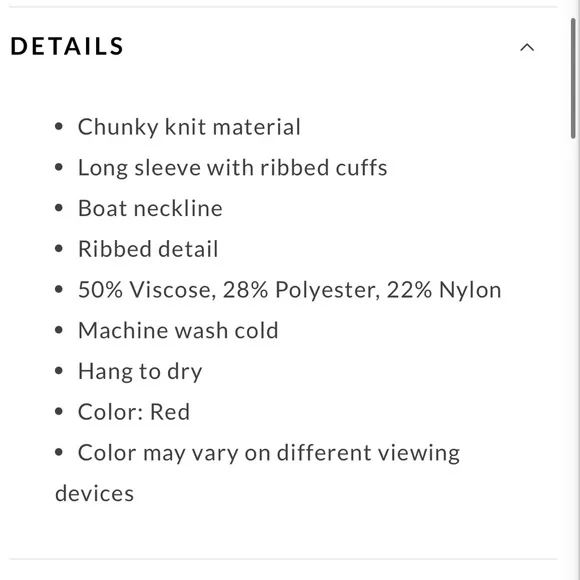 NWOT Magnolia Vibrant Red Off-Shoulder Sweater - Picture 5 of 8